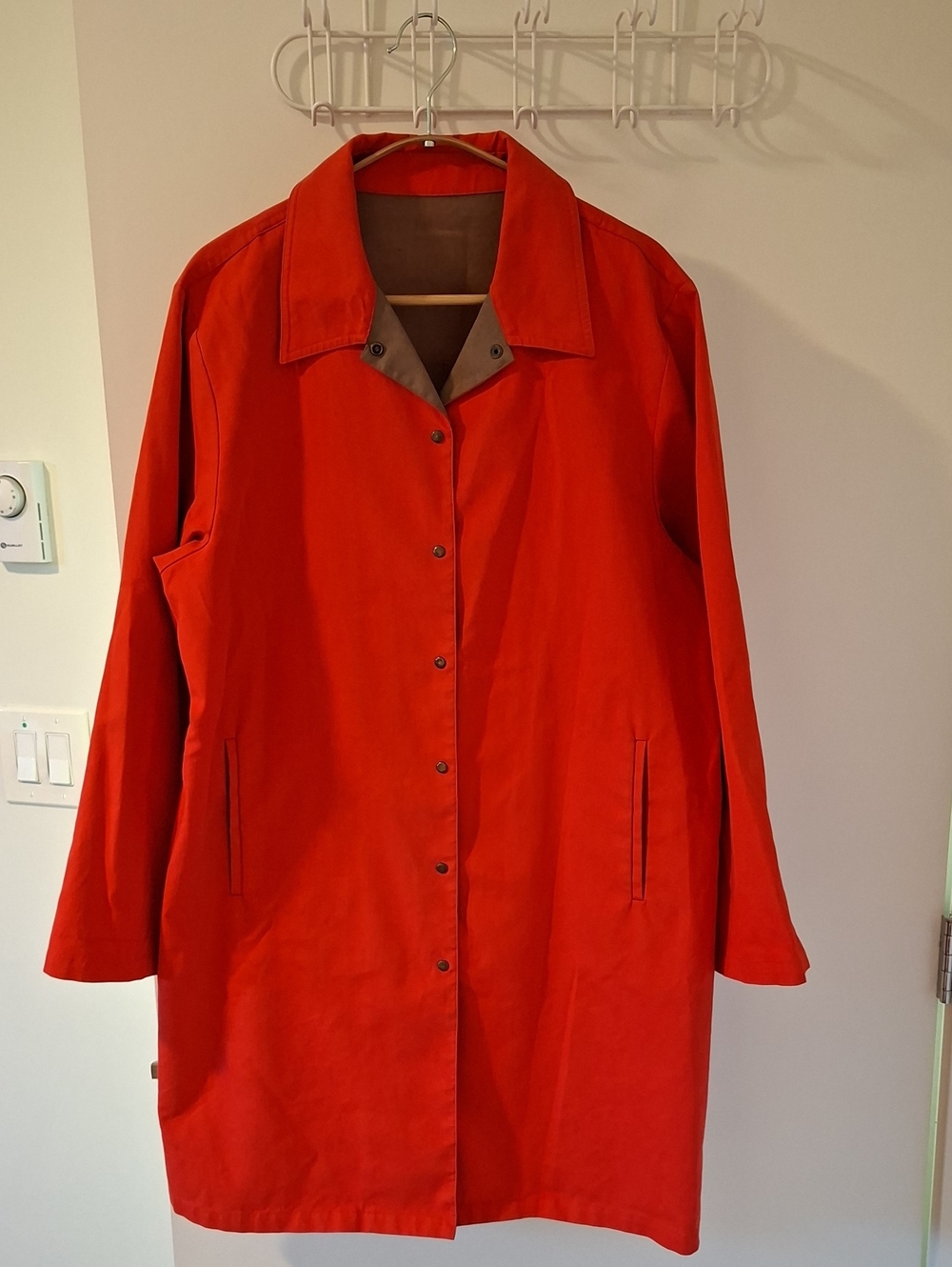 Vibrant Red Minimalist Waxed Cotton Snap-button Rain/Overcoat (Size S/M)
